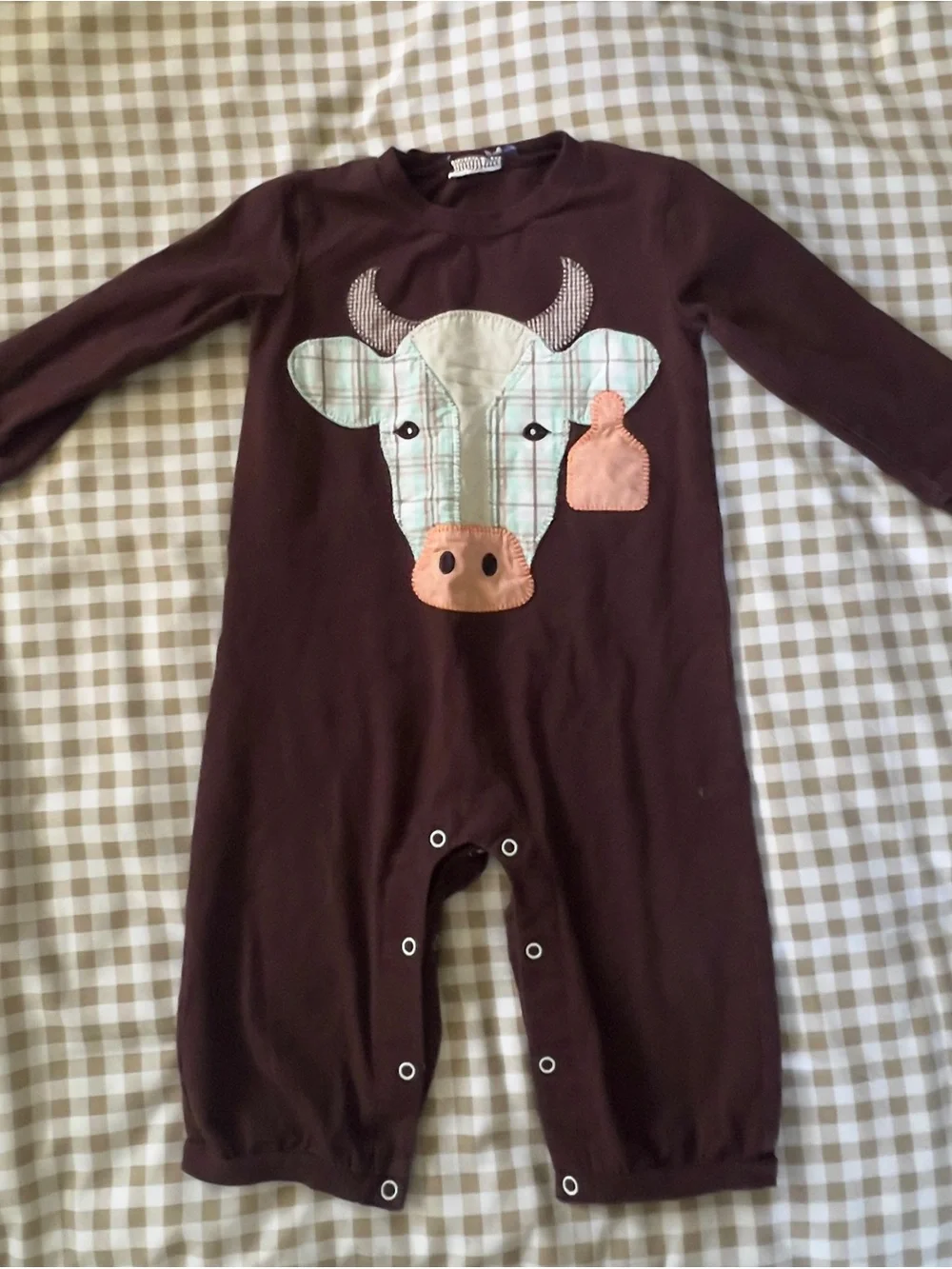 Brown Cow Applique Kids One-Piece
